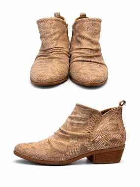 🐍 BareTraps Tan Snakeskin Print Ankle Boots Western Style Size 8.5